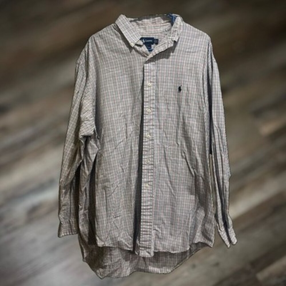 Ralph Lauren Men's XL Polo Plaid Long Sleeve Shirt, Classic Yarmouth Fit Cotton
